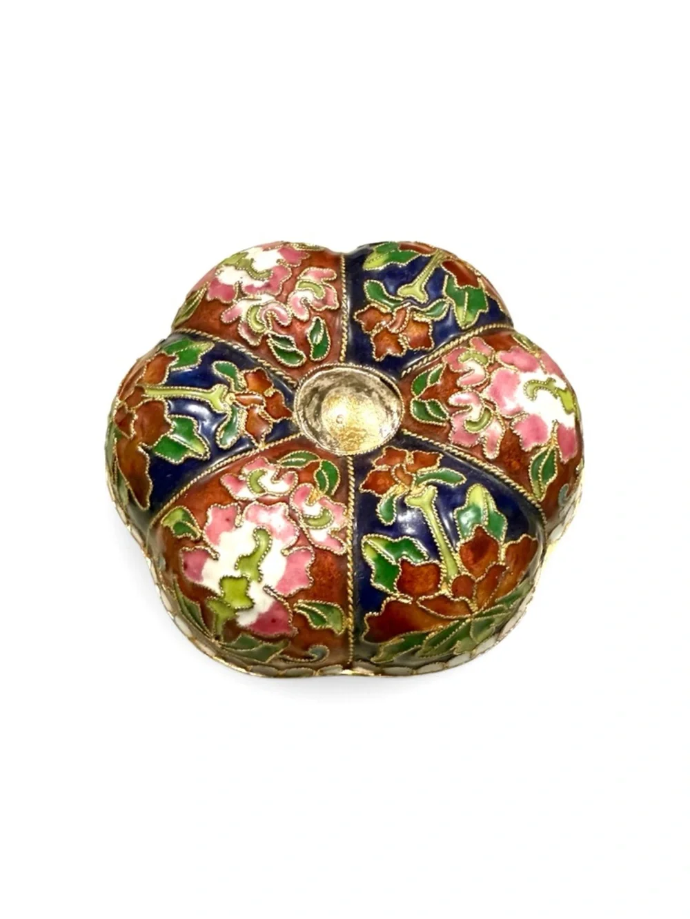 Vintage Cloisonné Enamel Trinket Box Floral Blue Jewelry Box Asian Decor